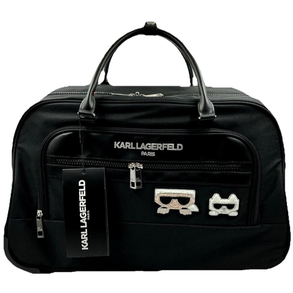 Karl Lagerfeld Paris Rolling Duffel Bag Black Choupette Travel Weekender Wheels